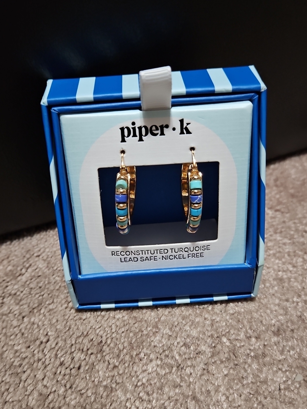 Piper K - Blue & Gold Hoop Earrings